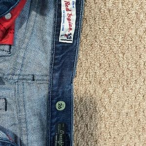 vintage red engine jeans in perfect condition